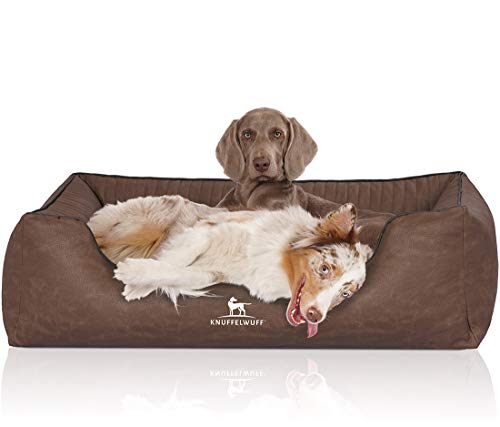 Knuffelwuff 14123-005 Orthopädisches Hundebett Hundekorb Hundekissen Hundekörbchen aus Kunstleder Columbia XL 105 x 75cm Braun