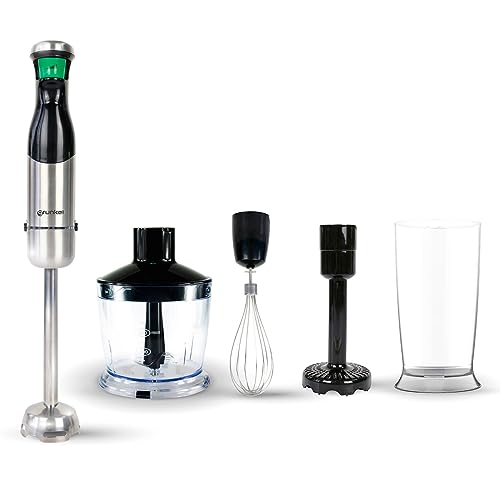 Grunkel MP800SET Stabmixer, dimmbar, mit LED-Anzeige, inklusive Zubehör-Set, 800 W, Schwarz und Edelstahl