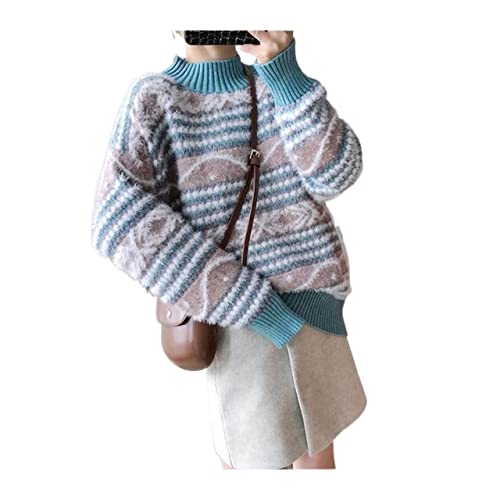 Damen-Pullover mit langen Ärmeln, lockerer Rollkragen, warm, bequem, Freizeit, Stricken, all-Match, täglich, koreanischer Stil, lässiger Strick-Pullover (Farbe: B, Größe: S)
