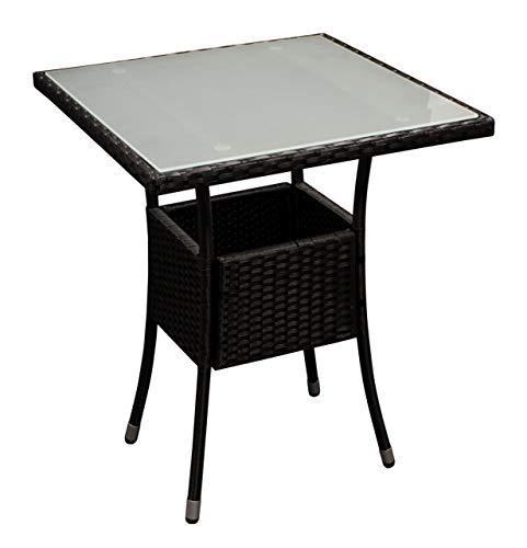 DEGAMO Gartentisch Bistrotisch PIENZA 60x60cm quadratisch, Metallgestell + Bespannung Polyrattan schwarz, Tischplatte Glas mattiert, Outdoor