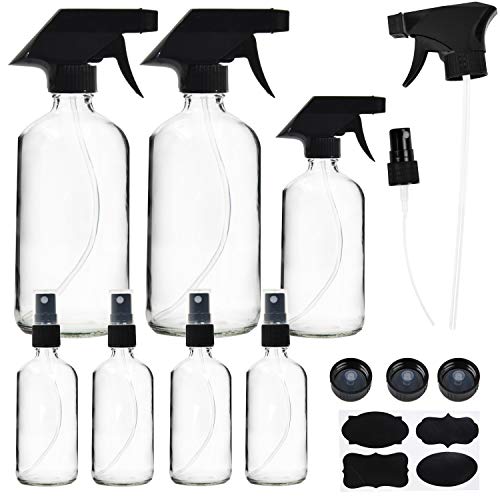 Youngever 7er Pack Klarglas Sprühflaschen in 3 Größen, 500ML, 250ML und 60ML Glassprühflaschen für ätherische Öle, Reinigungsmittel