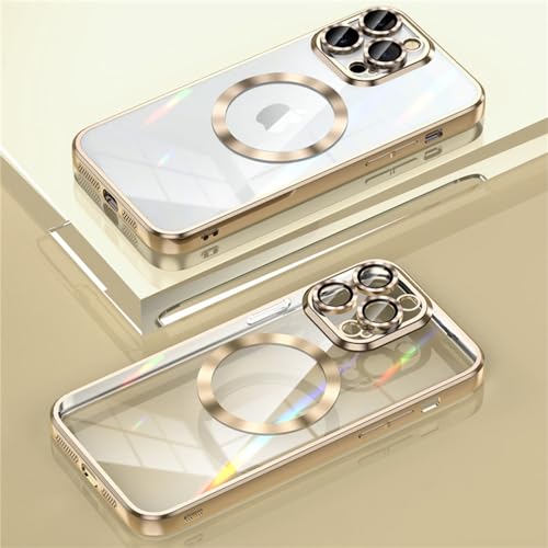 ENILSA Magnetische kabellose Ladebeschichtung, weiche TPU-Hülle für iPhone 14 Plus 13 12 11 Pro Max, Linsenschutz, Glasfolienabdeckung, Gold, für iPhone 13
