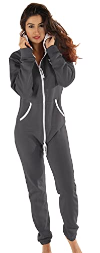 Hoppe Gennadi Damen Jumpsuit Onesie Jogger Einteiler Overall Jogging Anzug Trainingsanzug - Slim FIT, H6154 d-grau XL