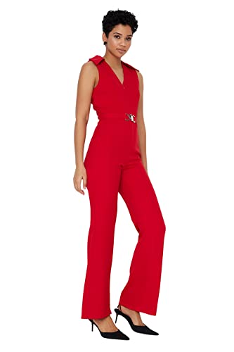 TRENDYOL Damen Einfarbig Gewebter Jumpsuit Overalls, rot, 60