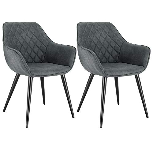 WOLTU Esszimmerstühle BH231gr-2 2er Set Küchenstühle Wohnzimmerstuhl Polsterstuhl Design Stuhl mit Armlehne Stoffbezug Gestell aus Stahl Grau