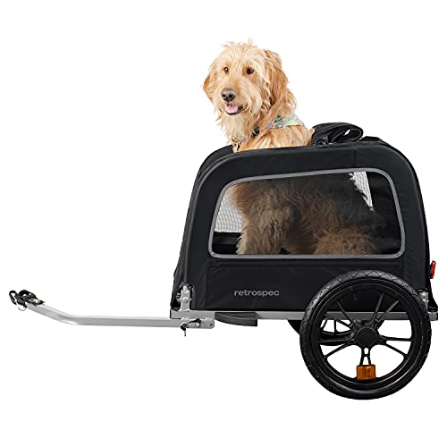 Retrospec Rover Hauler 4333 Fahrradanhänger für kleine und mittelgroße Hunde, Faltbarer Rahmen mit 40,6 cm Rädern, Rutschfester Boden und interne Leine, Schwarz, Einheitsgröße