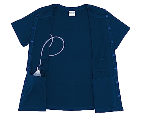 RENOVA MEDICAL WEAR Mastektomie Recovery Shirt mit Abflusstaschen, Blau, X-Groß