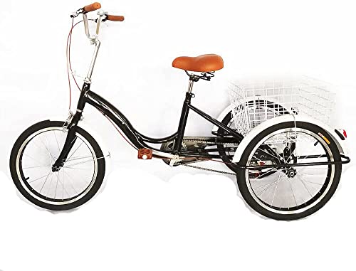 RANZIX 20" Single Speed Erwachsener Raddreirad, Erwachsene 3 Rad Fahrrad Radfahren Pedal Bike mit Weißer Korb für Outdoor Sports Shopping