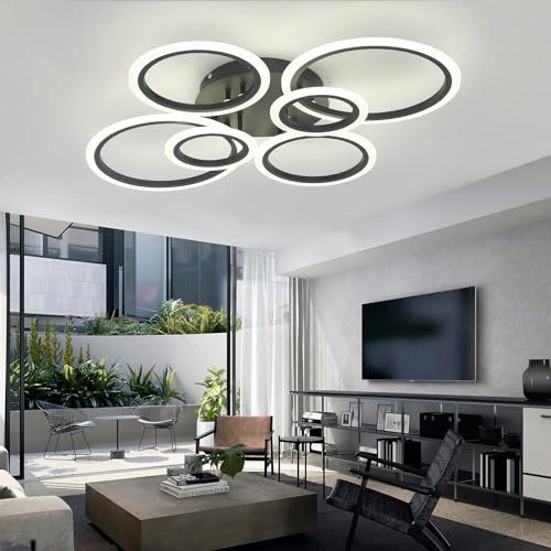 Moderne LED-Deckenleuchte, 6 Ring Weiß Deckenleuchte Mit Fernbedienung, Beleuchtung Leuchten Deckenleuchten Für Küche, Wohnzimmer, Schlafzimmer 3000K-6500K Intelligent Dimming-Black
