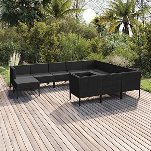 ZQQLVOO Lounge Sessel Terrassenmöbel Terassenmöbel Außen11-tlg. Garten-Lounge-Set mit Auflagen Poly Rattan Schwarz