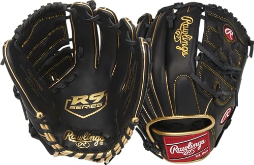 Rawlings Jungen R9206-9BG-3/0 Baseball-Handschuh, 30,5 cm-2-teilig massiv-schwarz/Gold, 12 inch
