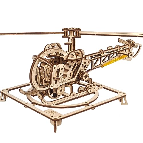 UGEARS Mini-Hubschrauber - 3D-Holzpuzzle-Bausatz - Einzigartige Puzzles für Erwachsene - Realistisches mechanisches Modell - 3D-Holzpuzzle für Erwachsene und Teenager