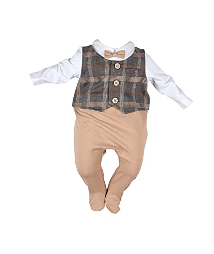 Cocolina4kids Baby Anzug beige Overall Taufanzug Taufstrampler Baby Jungen Strampler festlich (56)