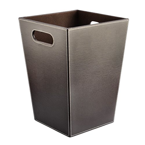 YAKOK Mülleimer, Rechteckig Mülleimer Leder Papierkorb mit Griff Klein Abfallkorb für Küche Bad Büro Wohnzimmer Schlafzimmer, 34.5 * 25.6 * 19CM (Braun)