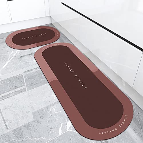 Linarun Super absorbierende Bodenmatte rutschfeste Floor Mat aus Naturkautschuk, Anti-fettig und Schnell Trocknend Waschbare Badematte passen für Badezimmer, Dusche und Küche (45 x 150 cm, Oval-Rot)