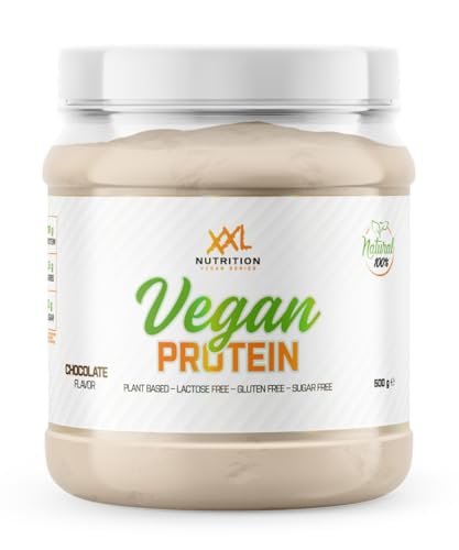 XXL Nutrition - Vegan Fit Protein - 100% Plflanzlicher Eiweiss Pulver, Leicht Verdaulich und Magenfreundlich, Mit BCAA - Schokolade - 500 Gramm