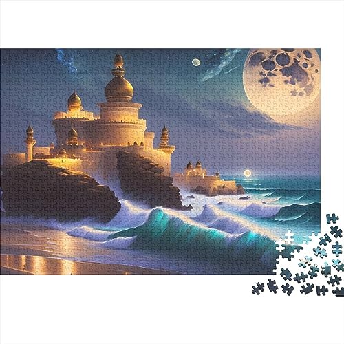 Mond, arabisches Schloss, Wellen, 500-teiliges Puzzle für Erwachsene, lustiges Spielzeug, Intellektuelles Spiel, Bildungsspiel, Dekoration, Spielzeug, Herausforderung, Bildung, 500 Teile (52 x 38 cm)