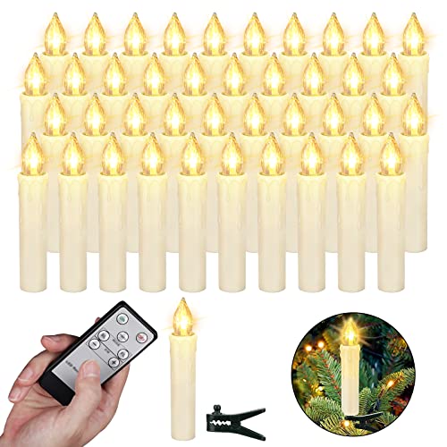 ZIYOUDOLI 10/20/30/40er Kabellose Kerzen LED Weihnachtskerzen mit Fernbedienung Timer Dimmbar,LED Weihnachtskerzen mit Fernbedienung kerzen (40stück)