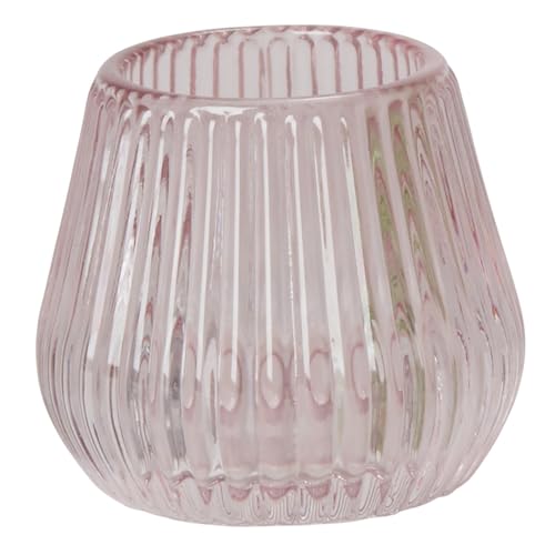 12 x Teelichtgläser im Vintage Look mit geriffelter Optik H 6,5 cm - Ø 7 cm - Hochwertige Verarbeitung - Massives Glas - Teelichthalter Glas - Kleine Windlichter Farbe Rosa