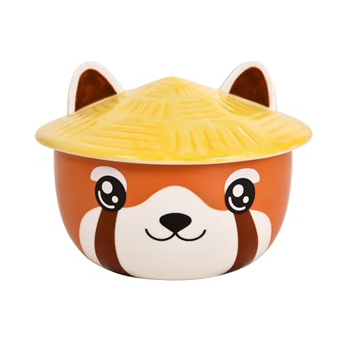 Elbenwald Roter Panda Kawaii Schale mit Deckel für Anime Fans Ramen-Bowl Müslischale rundumbedruckt 550 ml Keramik orange