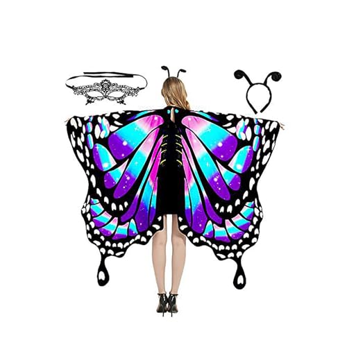 BTAISYDE Schmetterlingsflügel, Schmetterlingskostüm für Damen mit Stirnbandmaske, Schmetterlingsflügel für Erwachsene, Schmetterlingskostüm Passend für Halloween,Cosplay,J