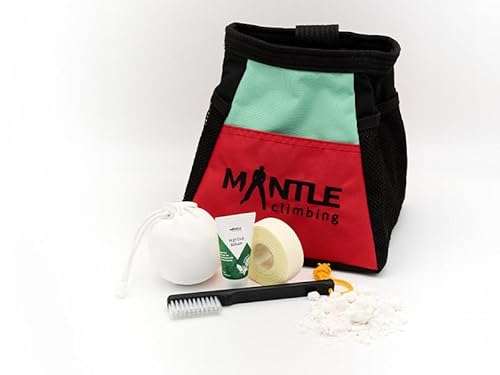 MANTLE climbing equipment Boulderbag-Set Atletico Mint/rot mit Chalkball, Tape, Handcreme & Boulderbrush