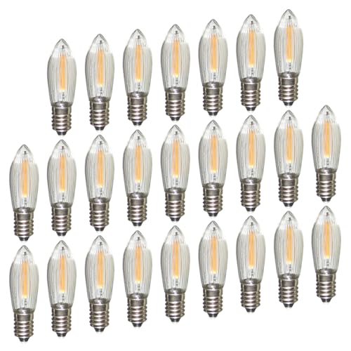 Erzgebirgslicht - AUSWAHL - 25 Stück LED Filament Topkerze 48 V 0,2 W für 5 Brennstellen E10 Riffelkerze Ersatzbirne Glühbirne Glühlämpchen für Lichterketten Pyramide Schwibbogen