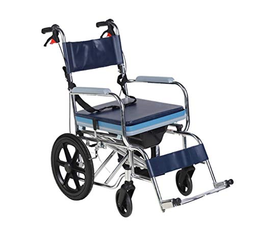 AOLI Aluminium Rollstuhl, 3-in-1 Rollstuhl/Bad Stuhl/WC, Doppelsitzplatte, faltbar, Doppelbremssystem, mit Bedpan