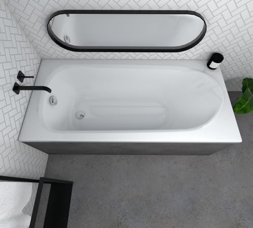 ECOLAM große Badewanne Wanne Rechteck Medium Polimat Acryl weiß 190x80 cm + Ablaufgarnitur Ab- und Überlauf Automatik Füße Silikon Komplett-Set