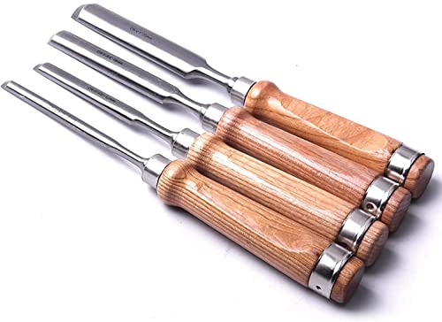 Holzmeißel-Set für Zimmermannsschnitzereien aus Karbonstahl, 4 Stück, kreisförmige Holzschnitzmeißel, Chrom-Vanadium-Stahlklinge, Holzmeißel, Hohlbeitel für Werkzeuge, Drehmaschine