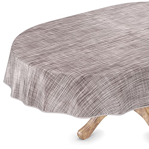 Tischdecke abwaschbar Wachstuch Wachstuchtischdecke Oval 140 x 260cm mit Saum Leinen Textil Optik Grau Gartentischdecke Wachstuch