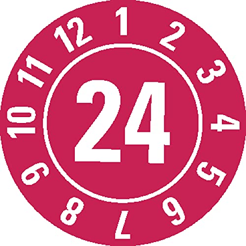Prüfplakette 24, rot, Folie, ablösbar, Ø 10mm, 128/Bogen