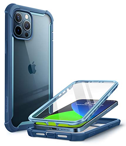 i-Blason Transparent Hülle für iPhone 12 Pro Max (6.7") Bumper Case 360 Grad Handyhülle Robust Schutzhülle Cover [Ares] mit Displayschutz 2020, Blau
