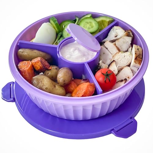 Yumbox Auslaufsichere Poke-Salatschüssel mit herausnehmbarer 3-teiliger Trennwand – Volumen 4,2 Tassen – BPA-frei, mikrowellengeeignet – leicht zu öffnen mit dreifachen Riegeln (Maui Purple)