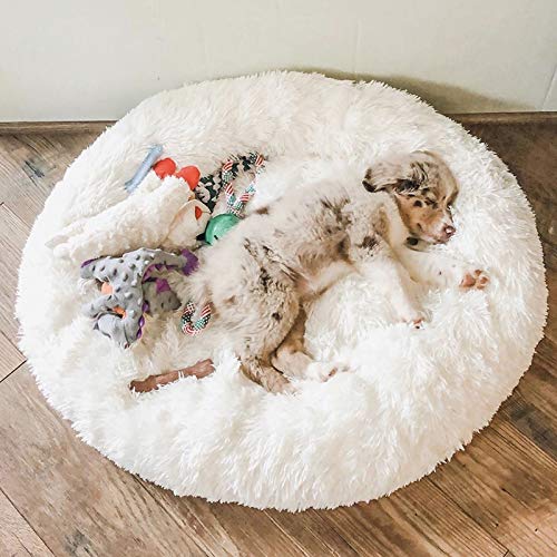 ping bu Hundebett, mittelgroß, für Hundekörbe, Betten, Kissen, extra groß, Donut-Design, beruhigendes Bett (110 cm - XXL, weiß)