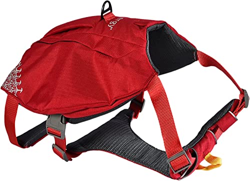 iEnergy™ MIC Hundegeschirr mit Zwei Seitentaschen & ideal für Kurzausflüge, Atmungsaktives, reflektierendes & gepolstertes Brustgeschirr Anti-Zug Geschirr No Pull (Rot, Extra Groß)