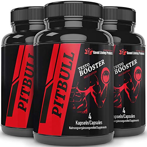 Pitbull Testo Booster – Red Edition – Pre Workout Booster Muskelaufbau (3 Dosen je 4 Kapseln) – Booster Pre Workout Testosteron Booster Fitness