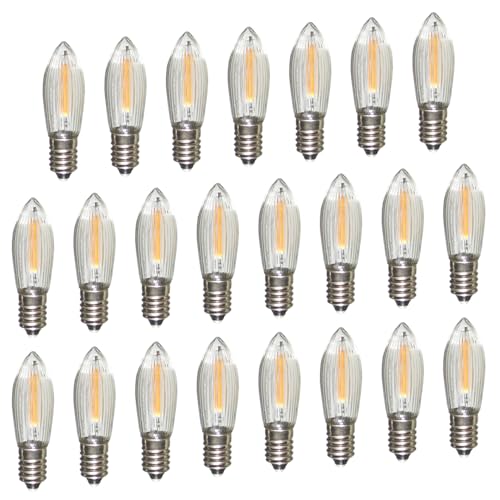 Erzgebirgslicht - AUSWAHL - 23 Stück LED Filament Topkerze 14-55 V 0,1 W für 4-16 Brennstellen E10 Riffelkerze Ersatzbirne Glühbirne Glühlämpchen für Lichterketten Pyramide Schwibbogen