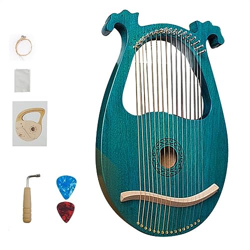 FCSHFC Massivholz Harfe Instrument 16 Saiten Tragbar 7 Saiten Zither Instrument Mit Saiten, Stimmschlüssel, Putztuch Und Pick (Color : 16 Tone Floral Blue)