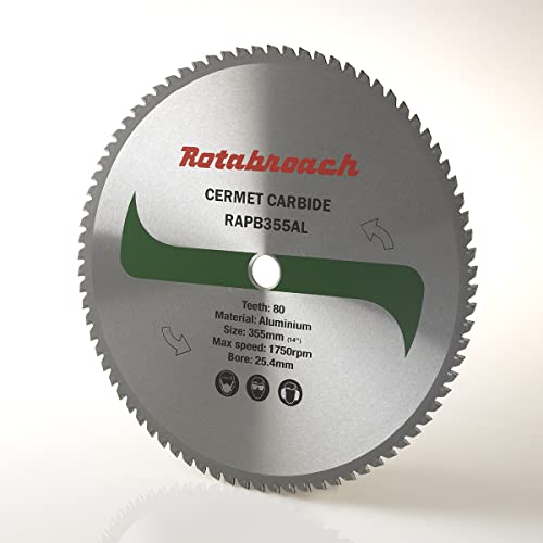Rotabroach Kappsägeblätter (4) für Aluminium – Metallschneidemesser mit Cermetspitze für Kreissägen | 355 mm langlebiger Schneider hohe maximale Geschwindigkeit 1750 U/min