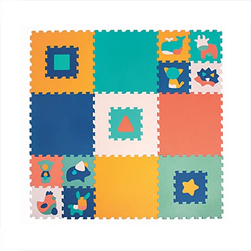 LUDI - Riesige Bodenmatte für Babys – dicke Schaumstofffliesen – Puzzle mit geometrischen und Tiermotiven – ab 10 Monaten