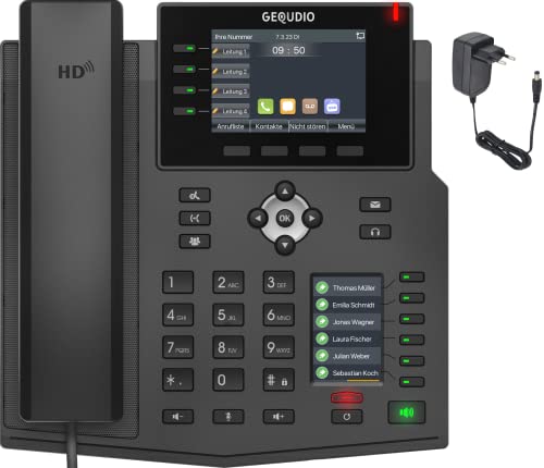 GEQUDIO IP Telefon GX5+ Set mit Netzteil Adapter - SIP VoIP - Kompatibel mit FritzBox - Integrierter Konferenzlautsprecher, deutschsprachige Anleitung (PDF) für Fritz Box