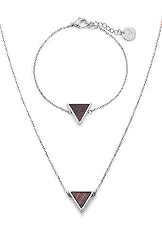 Kerbholz Holzschmuck – Schmuckset Triangle Silber, Geometrics Collection, hochwertige Damen Halskette und Armband mit Dreieck Anhänger, Schmuck aus Naturholz