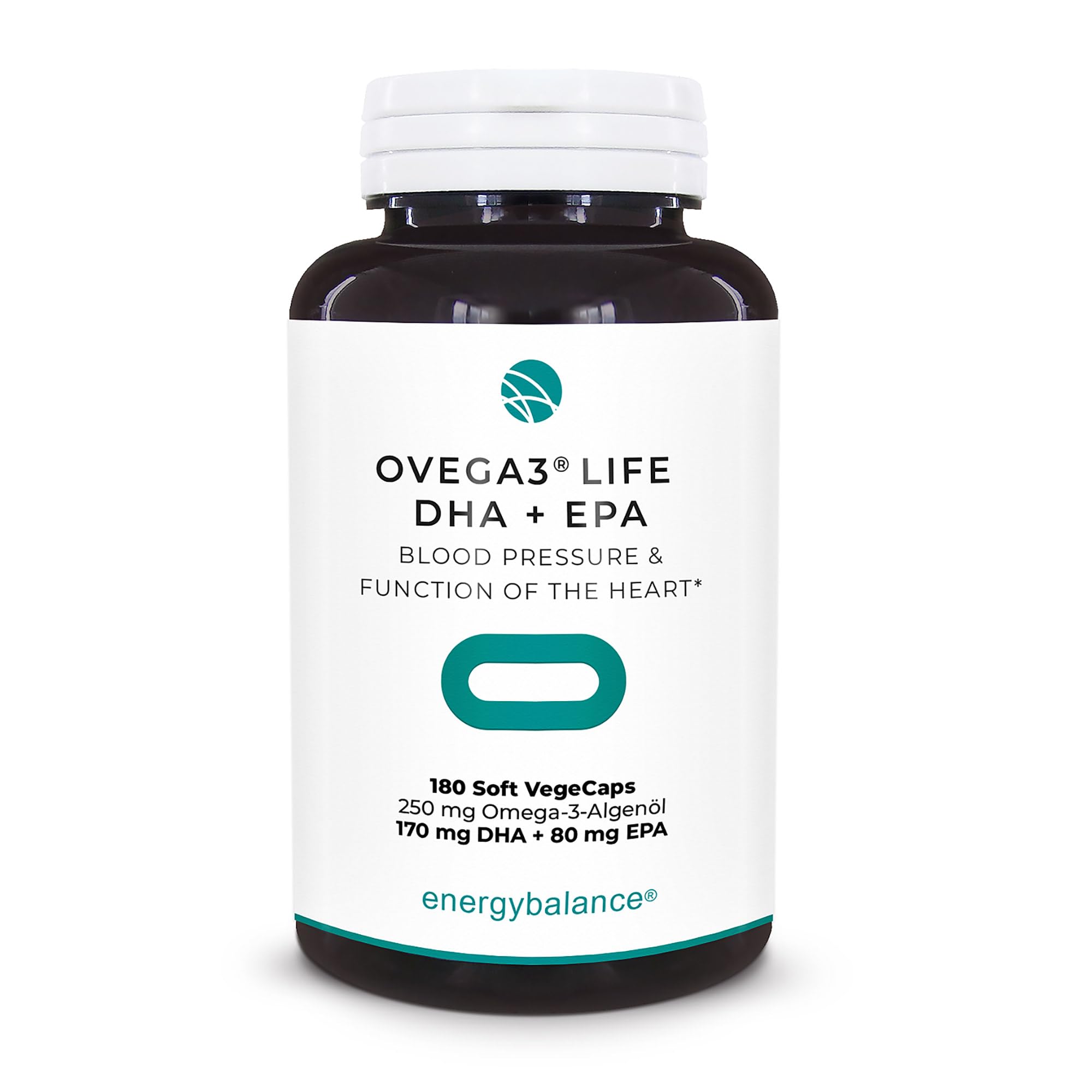 Ovega3 life pflanzliches DHA+EPA Algenöl 250mg - Omega-3 - Vegan - GVO-frei - Ohne Zusatzstoffe - 180 VegeCaps
