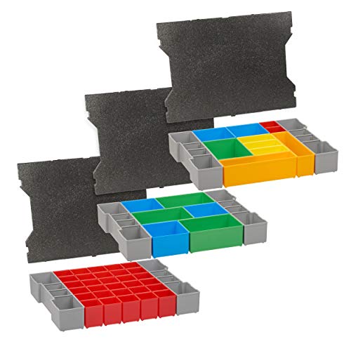 L Boxx Einlage | Insetboxen Sets A3 CD H3 für neue L-Boxx G4 | mit Deckelpolster 3er Set | idealer Sortierkasten Werkzeugkoffer