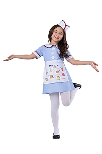Dress Up America Restaurant-Kellnerin-Kinder-Kostüm - 1950 Mädchen-Kostüm-Set - Blau Carhop Kellnerin Dress Up für Mädchen