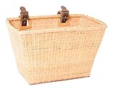 Retrospec Bicycles Cane Woven Rectangular Toto Basket with Authentic Leather Straps and Brass Buckles, Natural