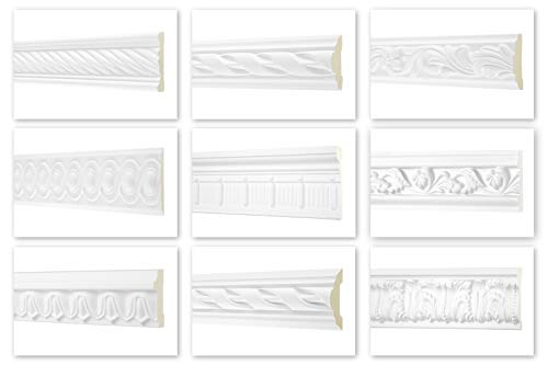 HEXIM Perfect 2 Meter Flachprofile - große Auswahl (AC205-130x23 mm) Stuckprofil aus PU gemustert, weiß, Deckenleiste Flachleiste Wandleiste Profil