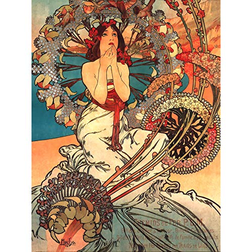 Wee Blue Coo Mucha Art Nouveau Woman Floral Large Wall Art Poster Print Thick Paper 18X24 Inch Jugendstil Frau Wand Poster drucken