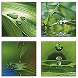 ARTLAND Wellness Bilder Leinwandbilder Set 4tlg. je 20x20 cm Quadratisch Wandbilder Zen Pflanze Gras Wassertropfen K2IQ